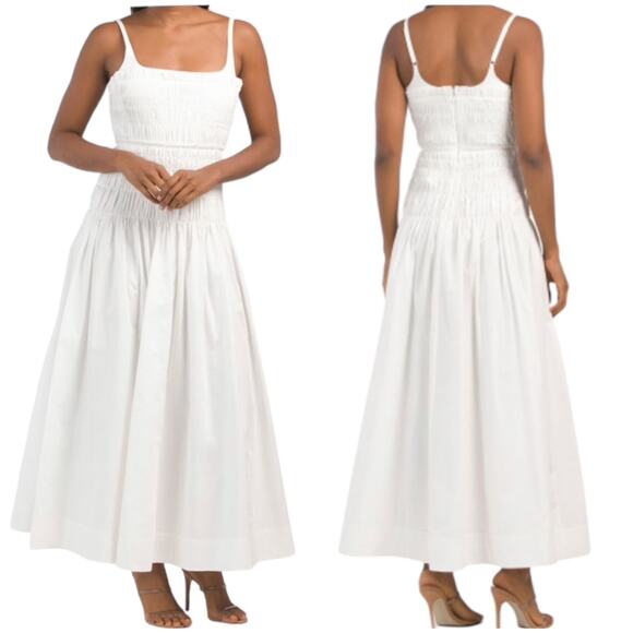 Rebecca Taylor NWOT Smocked Poplin Long Maxi Dress Sleeveless White Size 16 - Picture 1 of 11